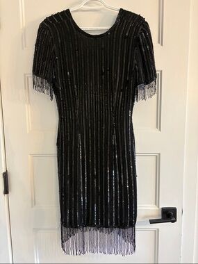 Vintage Elegant Silk Black Beaded Fringe Dress